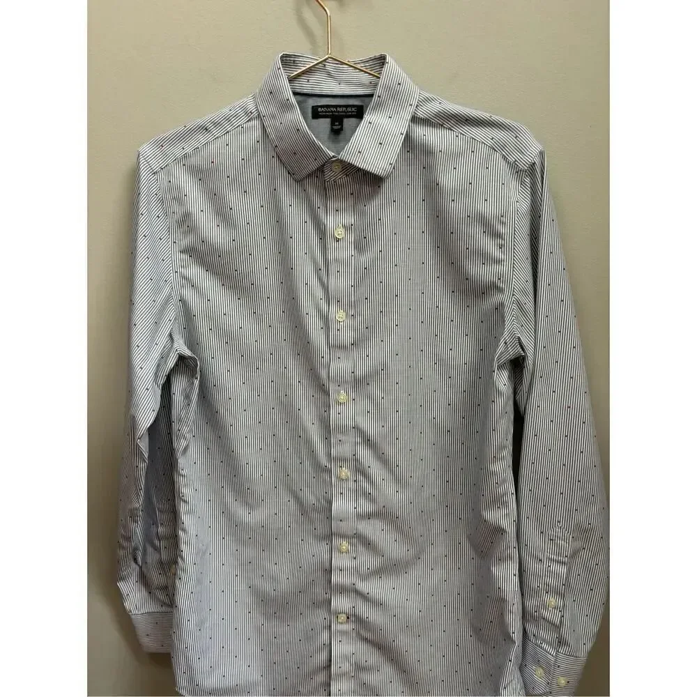 Banana Republic M men’s non iron slim fit button down red white grey/blue speckl - Picture 1 of 8